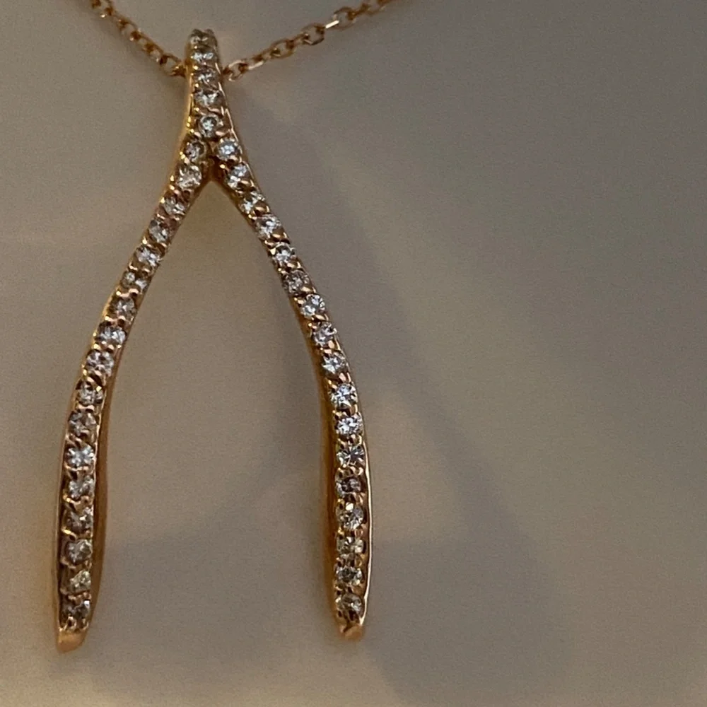 14K Rose Gold and Diamond Wishbone Necklace 18" - Picture 4 of 10